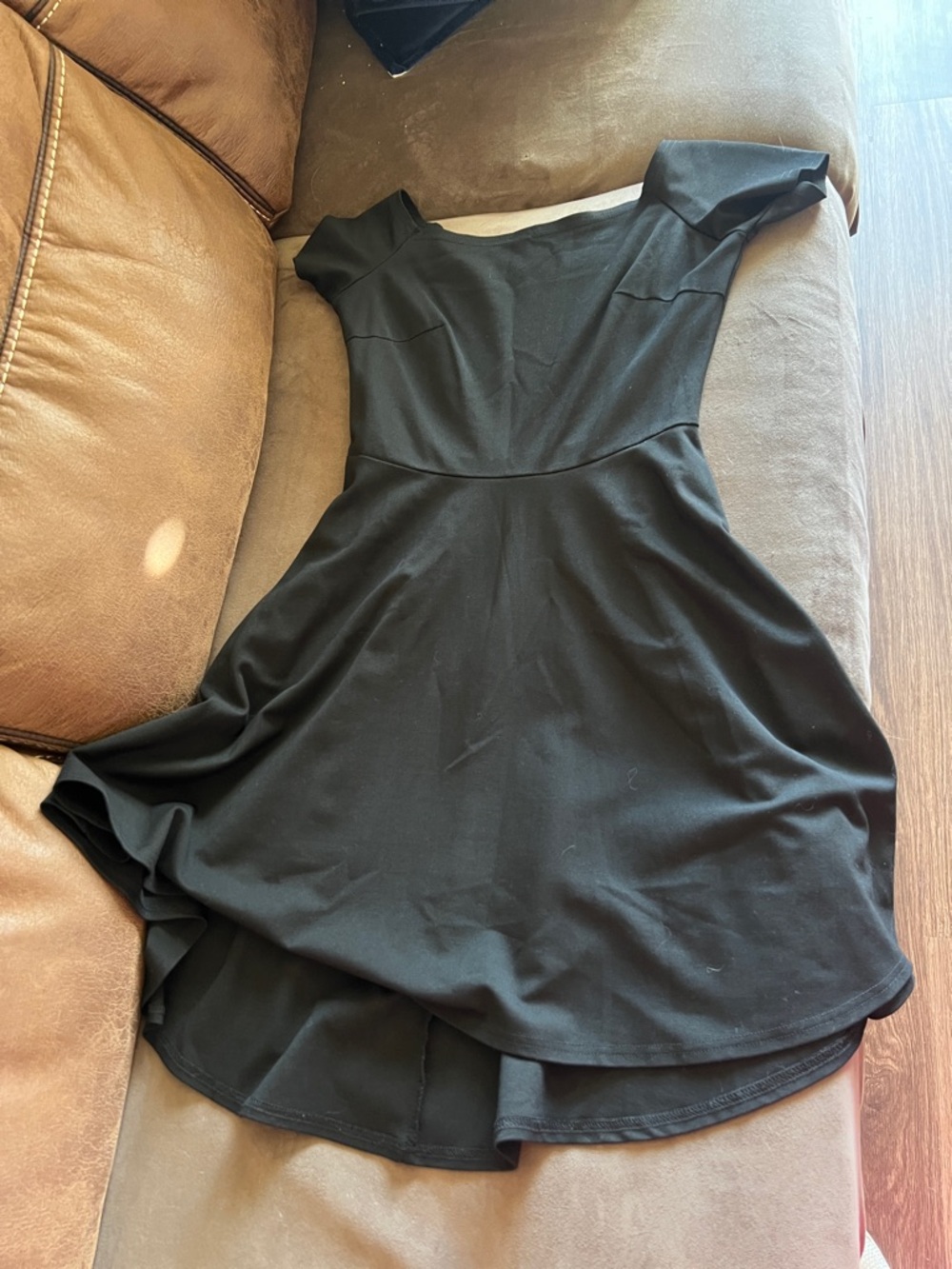 Black High-Low Fit & Flare Dress - Elegant Off-Shoulder Style
